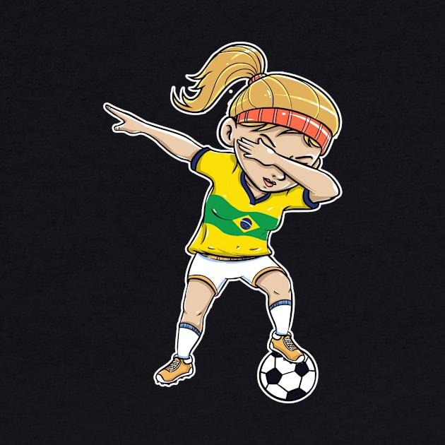 Dabbing Soccer Player Funny Brazil Fan T-Shirt girl by Pummli